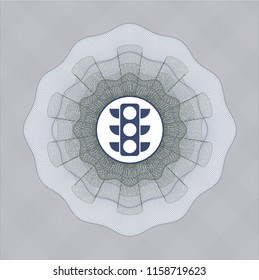 Blue and green abstract rosette with traffic light icon inside