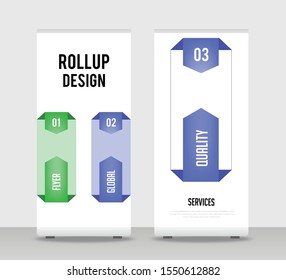 Blue green Abstract Shapes Modern Exhibition Advertising Trend Business Roll Up Banner Stand Poster Brochure flat design template creative concept. Blue green Roll Up EPS. Presentation Cover