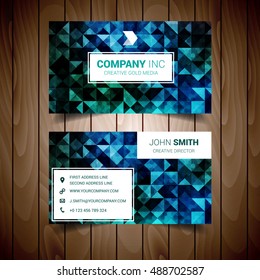 Blue And Green Abstract Triangles Corporate Business Card