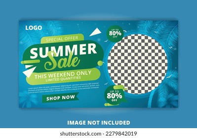 A blue and green advertisement poster design for a summer sale