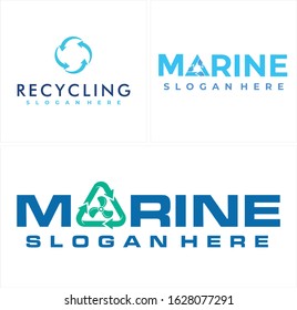 Blue green arrow triangle fan propeller icon concept combination lettering line vector logo suitable for industrial recycle governments manufacturers go green