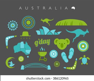 Blue and green Australia icon set