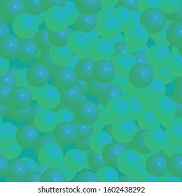Blue Green Balls Seamless Pattern, 3D Illustration on Green Background