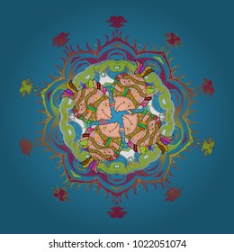 Blue, green and beige snowflakes. Vector illustration. Christmas pattern with snowflakes abstract background. Holiday design for Christmas and New Year fashion prints.