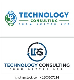 Blue green black circle arrow leaf letter LPS line art vector logo suitable for technology consulting services training industries corporate