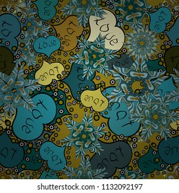 Blue, green and black. Vector fancy love shape seamless pattern background. Valentines Day.