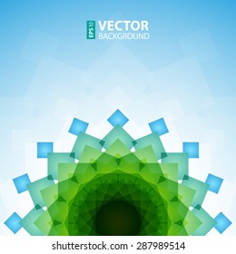 Blue and green blended transparent rectangles on light blue background. RGB EPS 10 vector illustration
