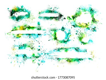 Fondo de manchas azules y verdes. Marco de texto de la ranura. Textura gruesa. Establece el diseño sucio de tinta de arte. Borde para la forma artística, elemento pincel. Ilustración del vector