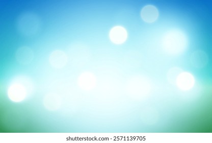 Blue and Green Bokeh Lights on Soft Gradient Background. Dreamy White Orbs Floating on a Tranquil Aqua Hue, Background decoration