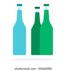 Blue and green bottles of mineral water vector flat material design isolated on white