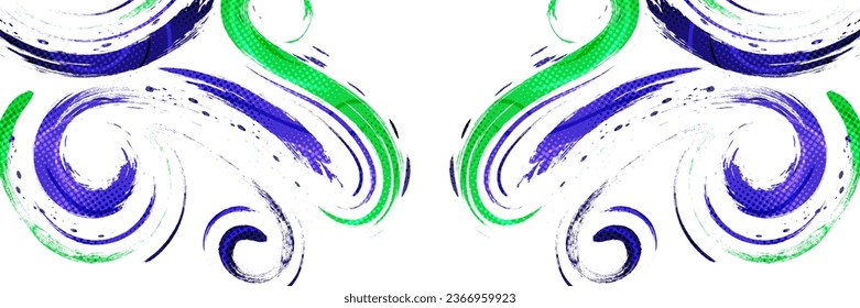 Blue and Green Brush Background with Halftone Effect Isolated on White Background. Sport Background with Grunge Style. Scratch and Texture Elements For Design