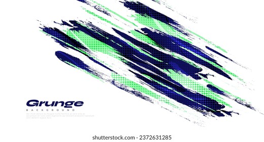 Blue and Green Brush Background with Halftone Effect Isolated on White Background. Sport Background with Grunge Style. Scratch and Texture Elements For Design