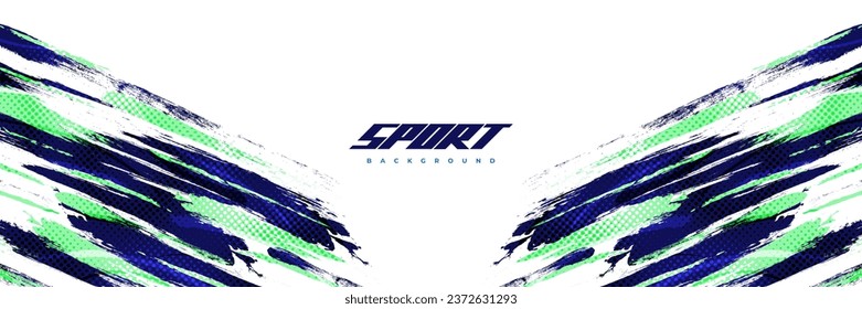 Blue and Green Brush Background with Halftone Effect Isolated on White Background. Sport Background with Grunge Style. Scratch and Texture Elements For Design