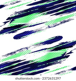 Blue and Green Brush Background with Halftone Effect Isolated on White Background. Sport Background with Grunge Style. Scratch and Texture Elements For Design