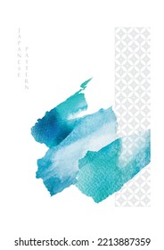 Blue and green brush stroke texture with Japanese ocean wave pattern in vintage style. Abstract art landscape art banner design with watercolor texture vector.