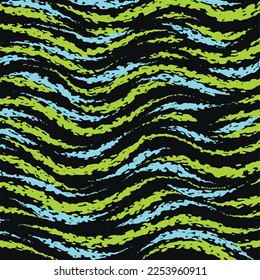 Blue and green brush stroke textured lines vector background isolated on black square template for social media post, scarf print, textile and paper print, poster, brochure, wall backdrop.