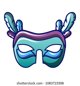 Blue green carnival mask icon. Cartoon of blue green carnival mask vector icon for web design isolated on white background