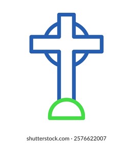 Blue and Green Celtic Cross Symbol on White Background