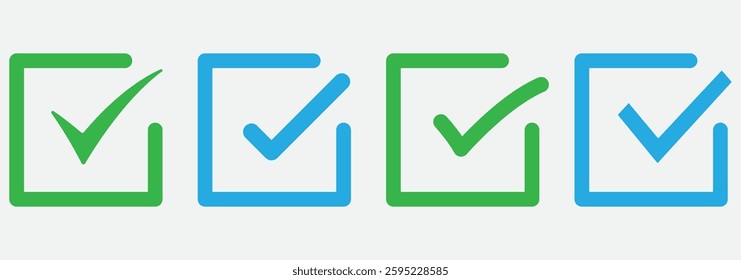 Blue And Green check mark icon set. check mark tick icon with correct sign. Approve symbol. Check mark icon set isolated on white background.