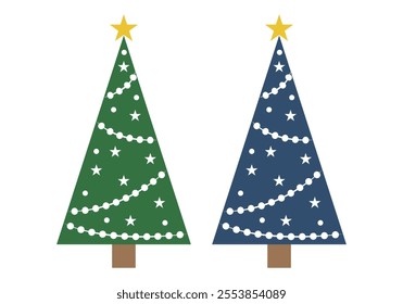 Blue and green Christmas tree with white decorations and garlands