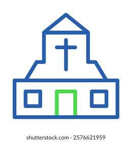 Blue and Green Church Icon with Cross Design Graphic