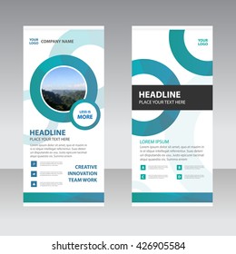 Blue green Circle Business Roll Up Banner flat design template ,Abstract Geometric banner Vector illustration set