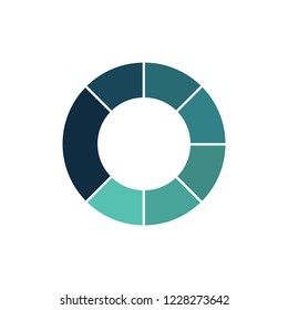 Blue green circle chart infographic template with 7 options or steps for presentations, advertising, layouts, annual reports. Vector illustration isolated on white background.