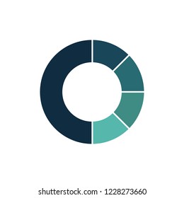 Blue green circle chart infographic template with 5 options or steps for presentations, advertising, layouts, annual reports. Vector illustration isolated on white background.