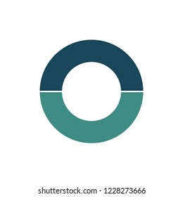 Blue green circle chart infographic template with 2 options or steps for presentations, advertising, layouts, annual reports. Vector illustration isolated on white background.