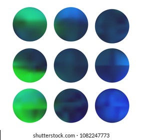 Blue and green circle gradient set with modern abstract backgrounds. Colorful fluid covers for calendar, brochure, invitation, cards. Template with round gradient set for screens and mobile app.