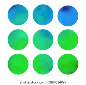 Blue and green circle gradient set with modern abstract backgrounds. Colorful fluid covers for calendar, brochure, invitation, cards. Template with round gradient set for screens and mobile app.