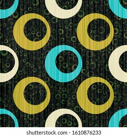 Blue green circle rings textile print. Round shape geometric elements vector seamless pattern. Circle rings textile design for clothes or interior design.