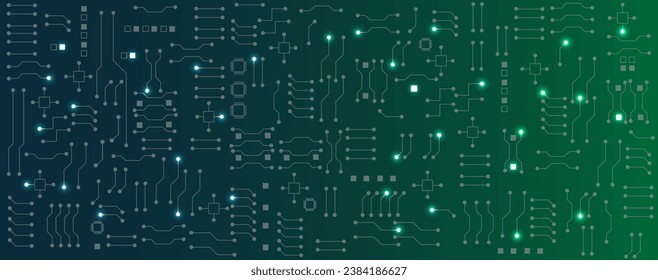 Blue and green circuit electronic or electrical line with circuit board engineering technology concept vector background 