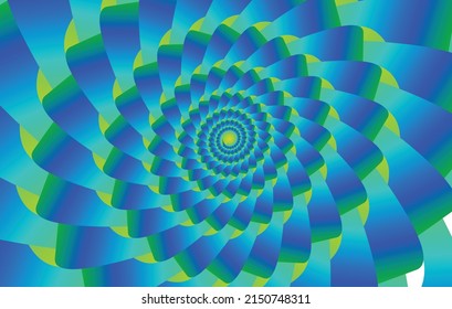 Blue green circular floral moving spin spiral optical illusion vector illustration
