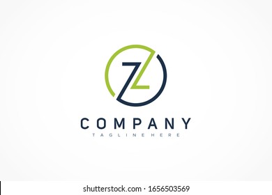Blue Green Circular Line Letter Z Logo. Flat Vector Logo Design Template Element.