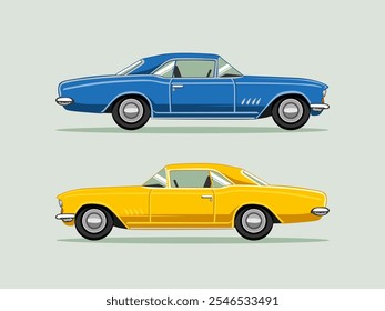 Blue and Green Classic Car Vector Illustration Isolated. Vintage Car Illustration. Classic Transportation Vector.