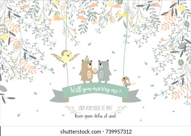 Blue green collection for banners,Placards with leaf,flower,bear,bird and ribbon