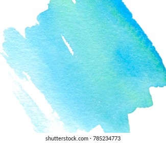 Blue green color natural watercolor paper texture smudges hand drawn vector splash card. Bright isolated abstract aquarelle brush paint stroke on white background for design, wallpaper, banner, label