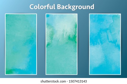 Blue Green Colored Abstract Soft Watercolor Background Set for for Designs, Posters, Brochure, Banners, Cards.
