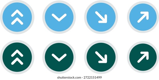 Conjunto de iconos de Botón de flecha de color azul y verde