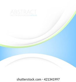 Blue and green curve line on white paper background with space for text background design , overlap layer concept