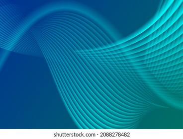 Blue and green curved wavy lines abstract elegant background. Vector illustration