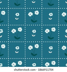Blue and Green Daisy Geometric Gingham Seamless