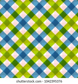 Blue green diagonal checkered plaid Retro tablecloth texture