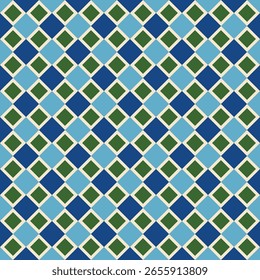 Padrão sem emenda da grade de diamante azul e verde. Perfeito para arte e artesanato, papel digital, impressão de tecido, impressão têxtil, embalagem, scrapbooking, papel presente, fundo e muito mais.
