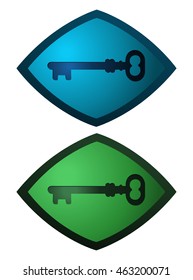 Blue and Green Diamond shaped Retro Key Icons, Vector Illustration. 