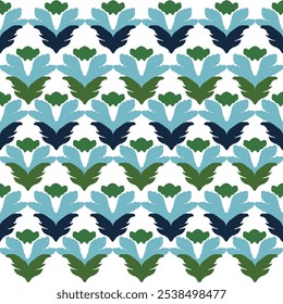 Blue and green digital ikat pattern for creating beautiful fabric designs and other elements of the fashion industry and home interior (wrapping, silk, scarf, clothing, background, carpets, curtains) 