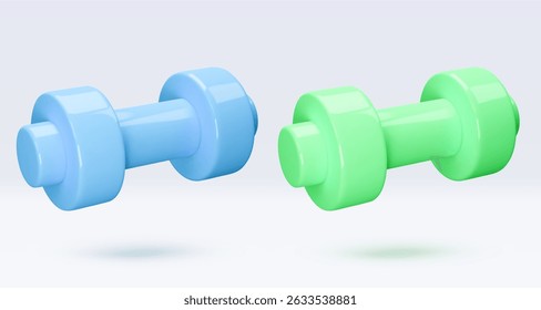 Blue and green Dumbbell Realistic icon, 3d render. Isolated on white backround. Sport And Fitness design set. Vector illustration for shop, flyer, banner, web, advertising, sale