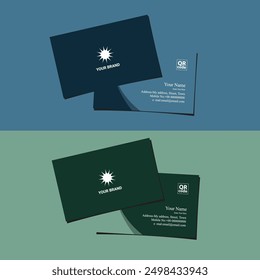 Blue and green elegant business cards with a minimal design, perfect for your business. This design features two business cards together.