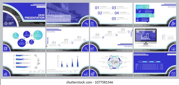 Blue, green, elements for infographics on a white background. The best set of presentation templates. Presentation, leaflet and flyer, corporate report, marketing, advertising, annual report